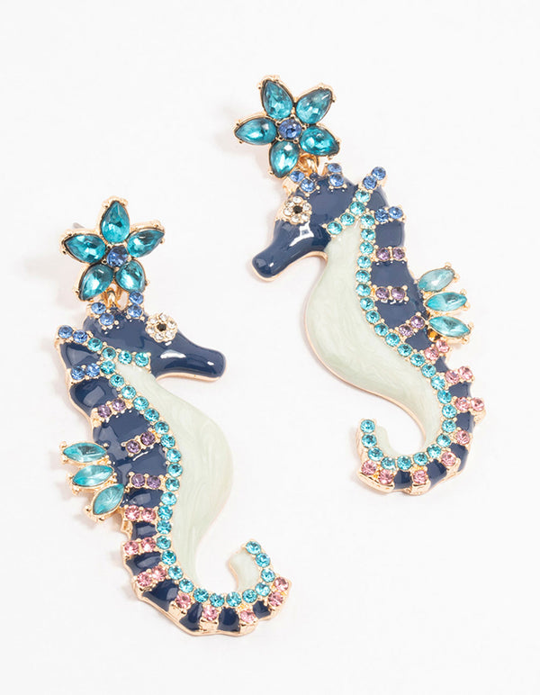 Blue Sea Horse Drop Earrings