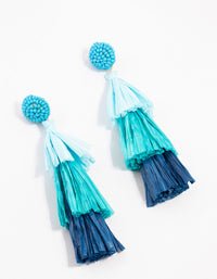 Layered Blue Raffia Tassel Drop Earrings - link has visual effect only