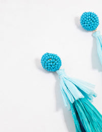 Layered Blue Raffia Tassel Drop Earrings - link has visual effect only