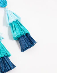 Layered Blue Raffia Tassel Drop Earrings - link has visual effect only