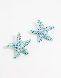 Blue Coated Metal Small Starfish Stud Earrings - link has visual effect only