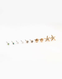 Gold Sea Stud Earrings 5-Pack - link has visual effect only