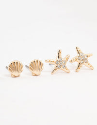 Gold Sea Stud Earrings 5-Pack - link has visual effect only