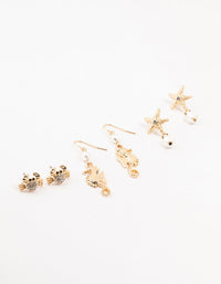 Ocean Sea Creature Gold Earrings 3-Pack - link has visual effect only