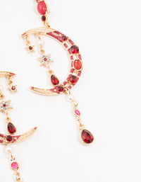 Gold Celestial Red  Stone Drop Earrings - link has visual effect only