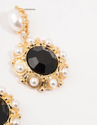 Gold & Black Pearl Stone Antique Drop Earrings - link has visual effect only