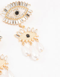 Gold & Black Pearl Evil Eye Drop Earrings - link has visual effect only