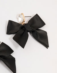 Black Fabric Diamante Bow Drop Earrings - link has visual effect only