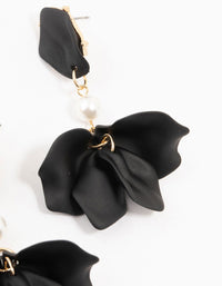 Black Coated Pearl Floral Drop Earrings - link has visual effect only