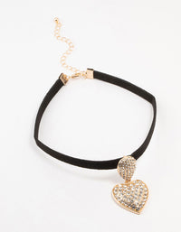 Gold & Black  Pave Diamante Heart Choker - link has visual effect only