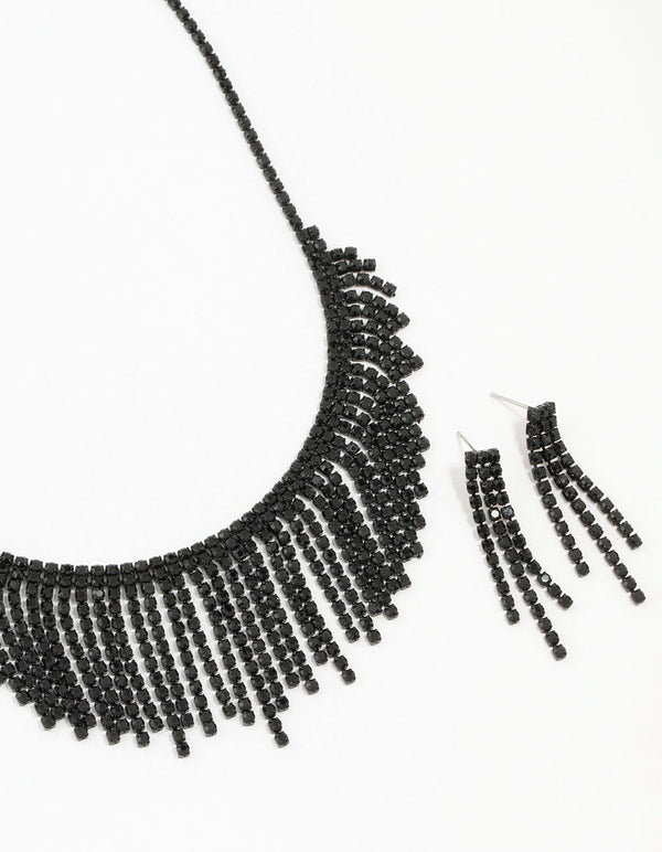 Coated Diamante Tassel Earrings & Necklace Set