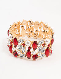 Gold Marquise Pearl & Red Diamante Stretch Bracelet - link has visual effect only