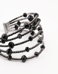 Black Coated Layered Beaded Wire Wrist Cuff - link has visual effect only