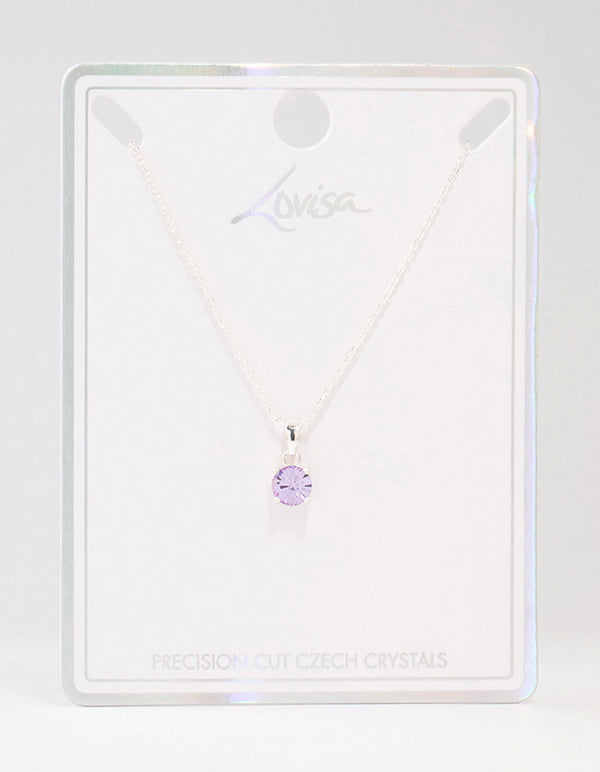 Silver Purple Solitaire Czech Bohemia Crystal Necklace