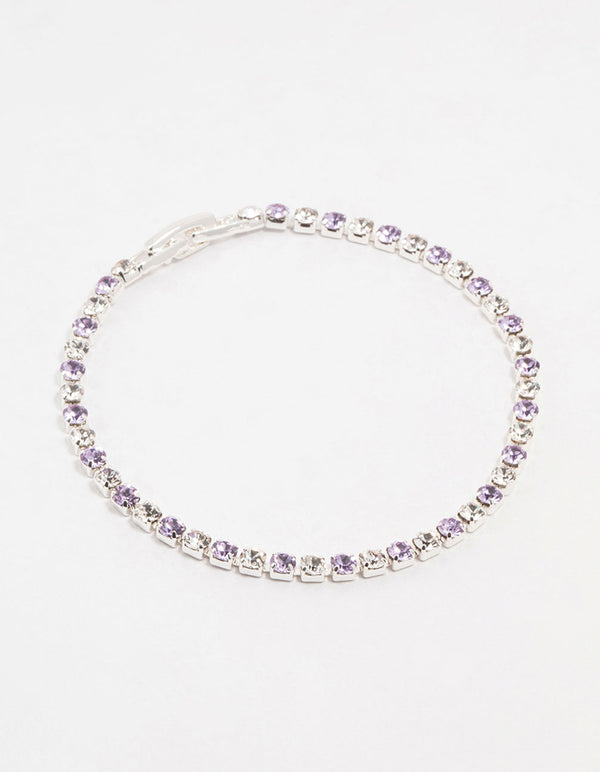 Purple Czech Bohemia Crystal Silver Fine Cup Chain Clasp Bracelet