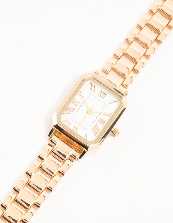 Gold Roman Numerals Rectangle Watch