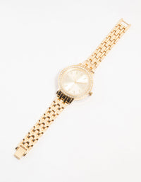 Gold Round Diamante Watch - link has visual effect only