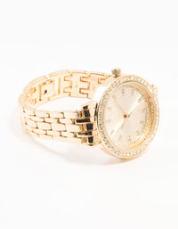 Gold Round Diamante Watch - link has visual effect only