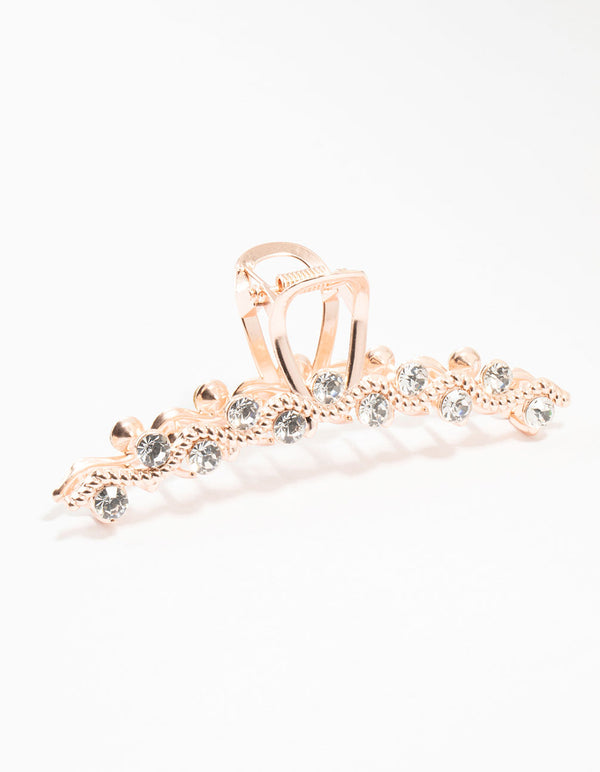 Rose Gold Wavy Diamante Twisted Claw Clip