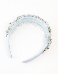 Blue PU Leather Fabric Cut Out Flower Headband - link has visual effect only