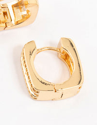 Gold Plated Trio Pave Set Diamante  Square Hoop Earrings - link has visual effect only