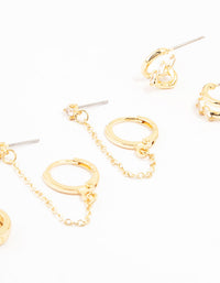 Gold Plated Chunky Hoop & Chain Earrings 4-Pack - link has visual effect only