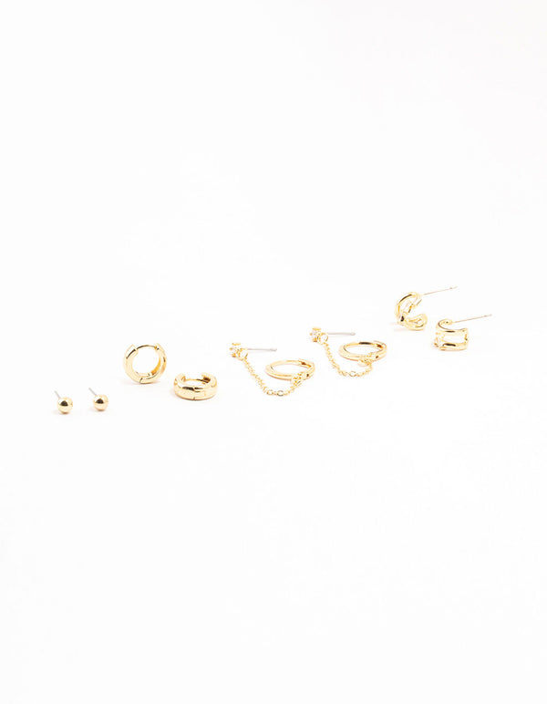 Gold Plated Chunky Hoop & Chain Earrings 4-Pack