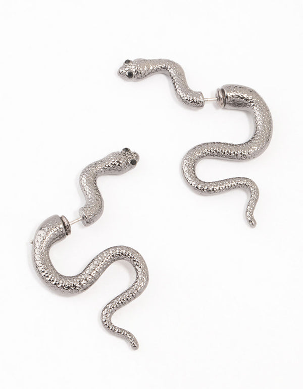 Gunmetal Slithering Snake Drop Earrings