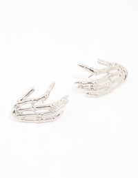 Skeleton Hand Rhodium Stud Earrings - link has visual effect only