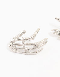 Skeleton Hand Rhodium Stud Earrings - link has visual effect only