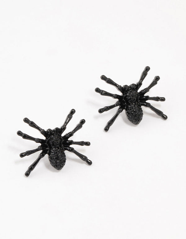 Black Coated Statement Spider Stud Earrings