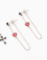 Antique Silver Cross & Heart Earrings 4-Pack - link has visual effect only