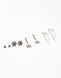 Spider & Cross Rhodium Earrings 4-Pack - link has visual effect only