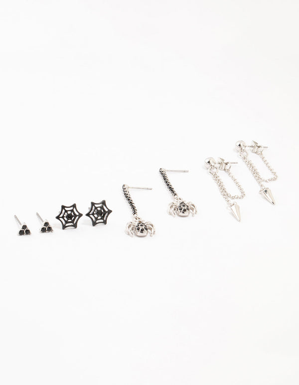 Spider & Cross Rhodium Earrings 4-Pack