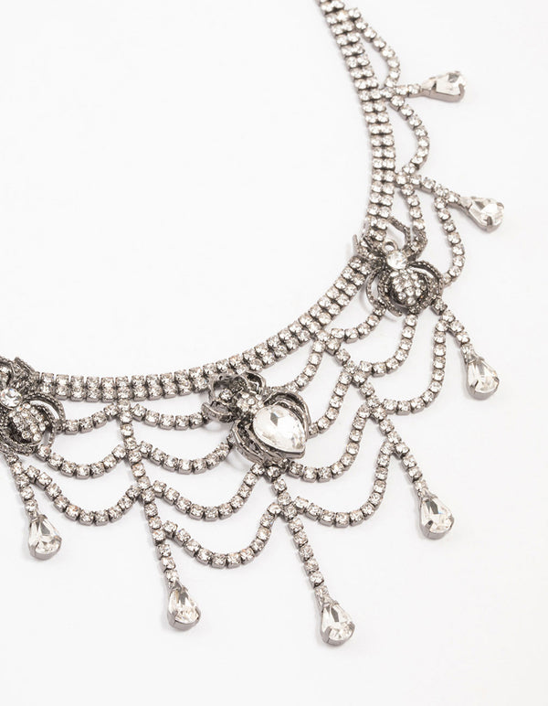 Gunmetal Web Droplet Necklace