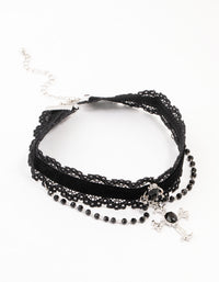 Black Fabric Gothic Cross Beaded Choker - link has visual effect only