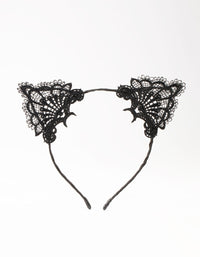 Black Lacy Fabric Cat Ears Headband - link has visual effect only