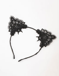 Black Lacy Fabric Cat Ears Headband - link has visual effect only