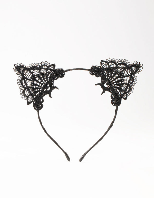 Black Lacy Fabric Cat Ears Headband