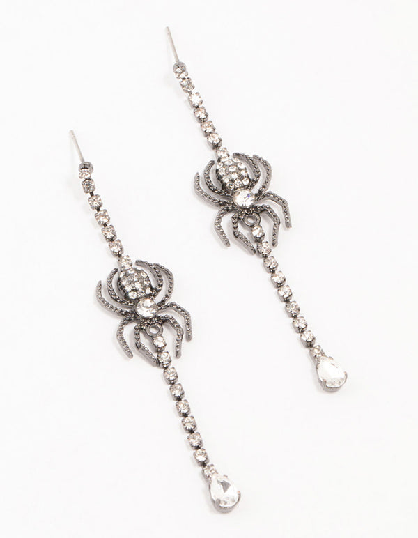 Gunmetal Spider Cup Chain Drop Earrings