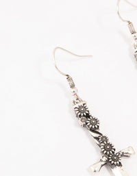 Antique Silver Floral Sword Drop Earrings - link has visual effect only