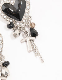 Black Heart Chain Silver Drop Earrings - link has visual effect only