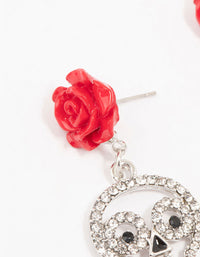 Red Floral Skull Silver Drop Earrings - link has visual effect only