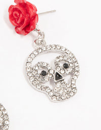 Red Floral Skull Silver Drop Earrings - link has visual effect only