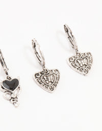 Antique Silver Gothic Heart Earrings 4-Pack - link has visual effect only