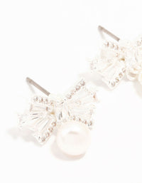 Silver Plated Baguette Cut Cubic Zirconia Bow & Freshwater Pearl Drop Earrings - link has visual effect only