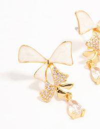 Real Gold Plated Cascading Cubic Zirconia & Cream Bow Drop Earrings - link has visual effect only