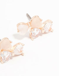 Rose Gold Plated Double Pink & Cubic Zirconia Bow Stud Earrings - link has visual effect only