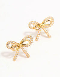 Real Gold Plated Pave Set Cubic Zirconia Halo Bow Stud Earrings - link has visual effect only