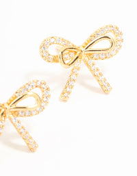 Real Gold Plated Pave Set Cubic Zirconia Halo Bow Stud Earrings - link has visual effect only